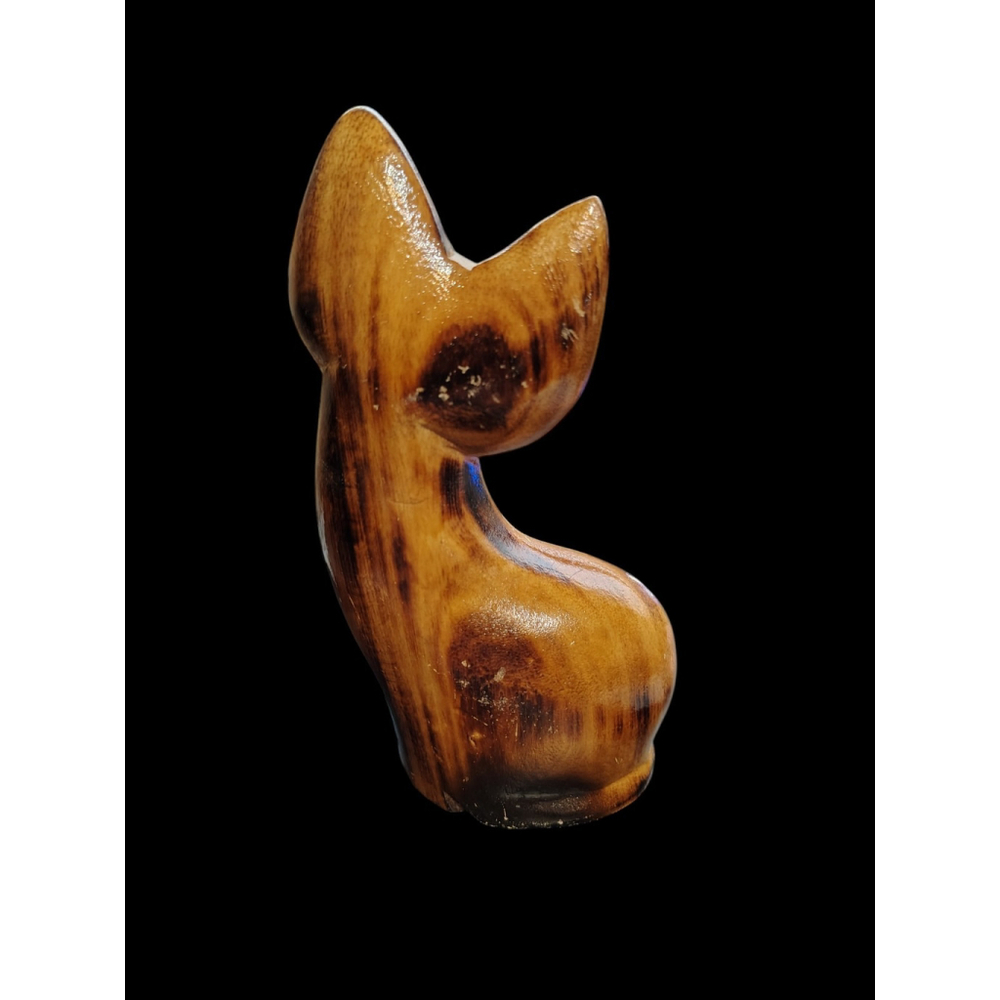 Vintage Wooden Cat 6" Figurine, hand carved MCM - Picture 2 of 7